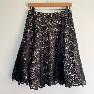Alice and Olivia Lace Beaded A Line Skirt Black Tan Floral Cotton Womens Size 6
